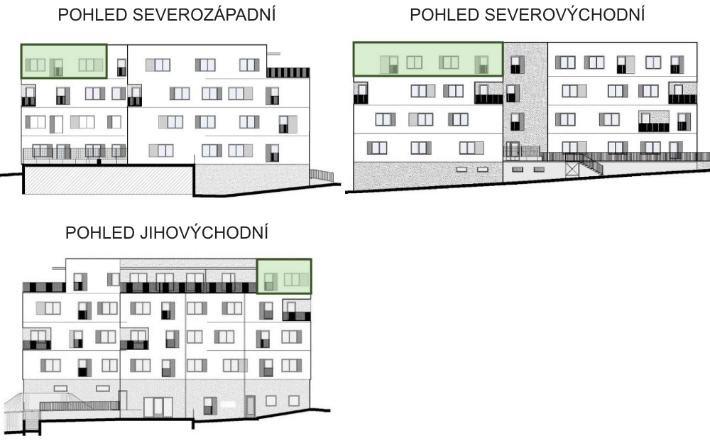 SO03-Byt 1A – pohledy Bytový dům Astra, bydlení v Sezimově Ústí v Táboře